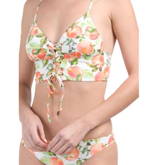 BCBG Generation Women's Peachy Lace Up Top & Ruched Bikini Bottom Size Large - Picture 8 of 16